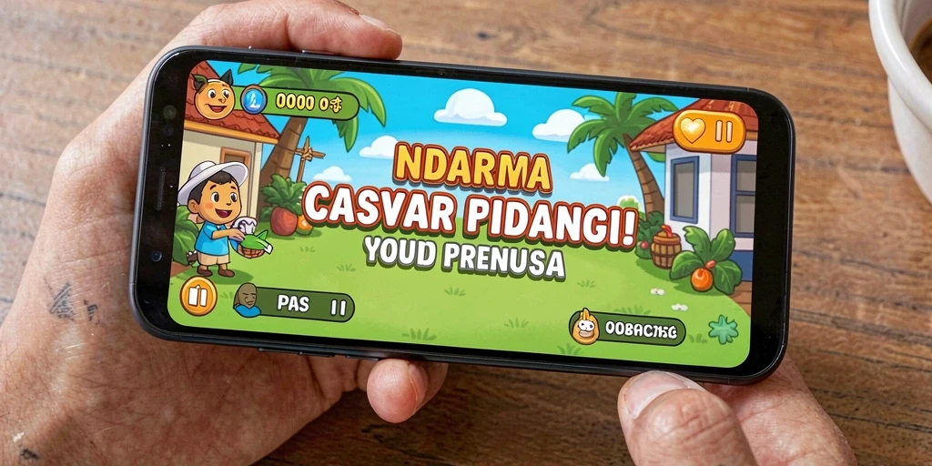Gambar karakter utama dalam aksi petualangan.